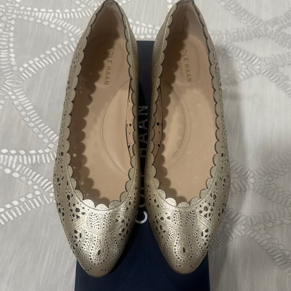 Cole Haan Gold Perforated Flats